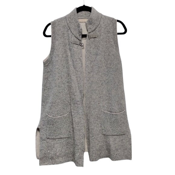 A.Ida Solid Gray Open Front Mock Neck Pockets Sleeveless Sweater Vest M - Picture 1 of 8